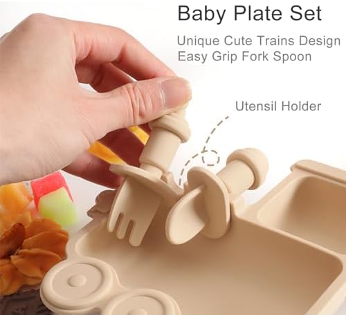 Nohlerlife 5 Piece Baby Feeding Set - Suction Plates with Trains Design
