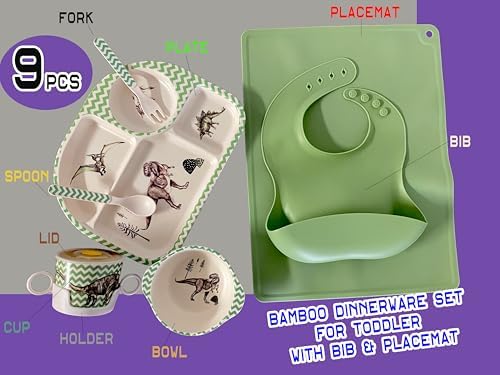 ZISaKS Toddler Plates and Bowls Set - Eco-Friendly Bamboo Kids Dinnerware