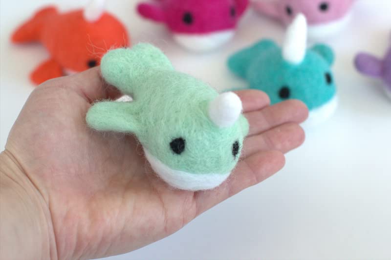 Wool Felt Narwhals Set of 3 - Dark Pink Baby Pink Lavender