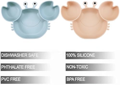 PandaEar 2-Pack Silicone Suction Baby Plate Spoon Set
