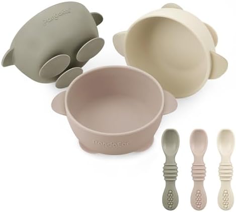 PandaEar 3 Pack Silicone Suction Baby Bowls Spoons Set
