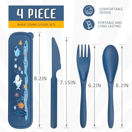 Teivio Wheat Straw Travel Utensils Set with Whale Storage Case 1