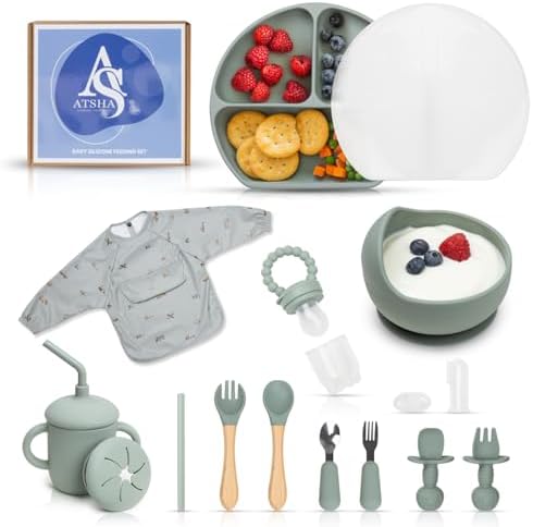ATSHA 19 PCS Silicone Baby Feeding Set