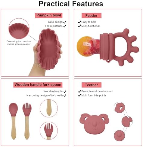Silicone Baby Feeding Set 14pcs Dark Pink