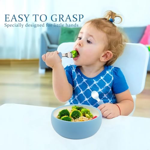 8PCS Silicone Baby Plates Utensils Set for Toddlers 1-3