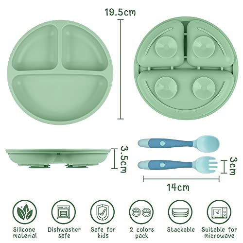 Vicloon 3 Pcs Suction Baby Plates with Spoons
