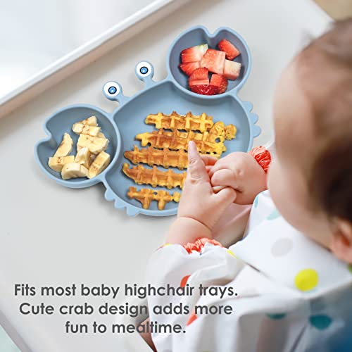 ROCCED Baby Spoon Fork Set with Suction Plates - Crab Shape Dusty Blue