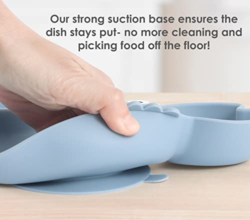 ROCCED Baby Spoon Fork Set with Suction Plates - Crab Shape Dusty Blue