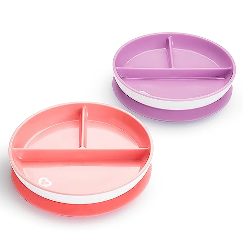 Munchkin Stay Put Suction Plates for Baby Toddler 3 Sections Pink Purple