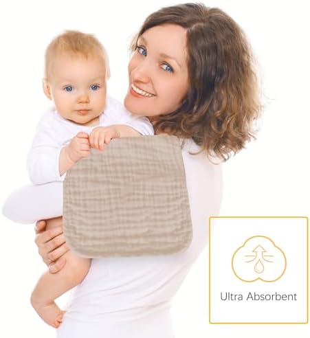 12 Pack Muslin Burp Cloths - 20x10 Extra Soft Brown