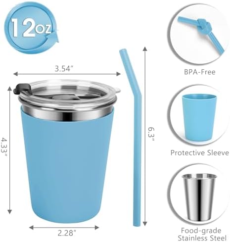 Vermida 12oz Leak Proof Kids Cups with Straws and Lids 4 Pack