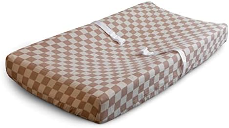 Mushie Extra Soft Muslin Changing Pad Cover Natural Check 1