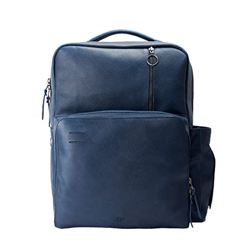 Capra Leather Blue Diaper Bag Backpack Multi Functional with Changing Pad