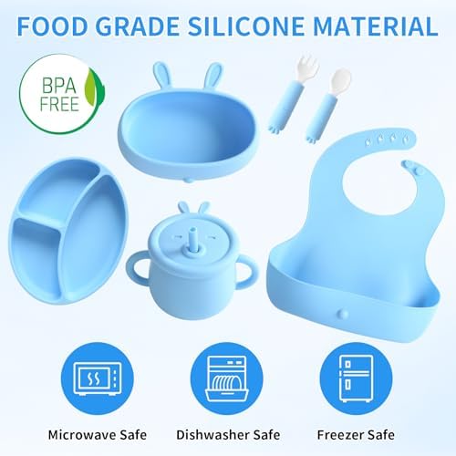 EuChoiz Silicone Baby Feeding Set with Cute Bunny Blue