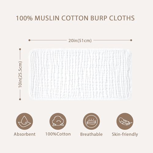 Yoofoss 10 Pack Organic Muslin Burp Cloths 20X10