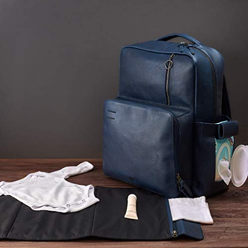 Capra Leather Blue Diaper Bag Backpack Multi Functional with Changing Pad