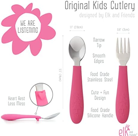 Elk and Friends Suction Plate Stainless Steel Utensils for Babies Toddlers