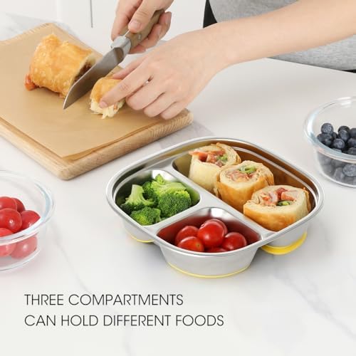 AIEVE Stainless Steel Baby Plate with Suction Base and Dividers