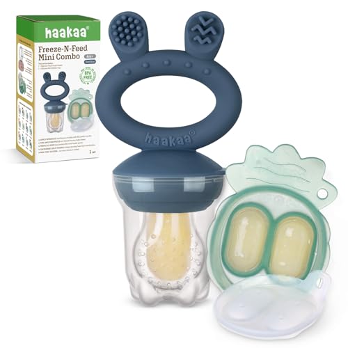 Haakaa Baby Food Feeder Freezer Nibble Tray Combo 4 Month Steel Blue