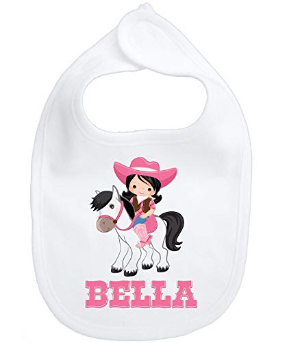 Personalized Name Bib for Baby Girl - Pink Cowgirl Horse Design