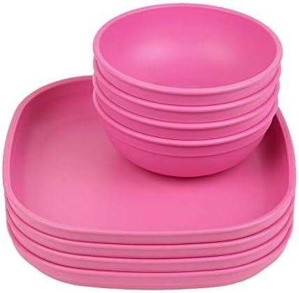 Re-Play Toddler Plates and Bowls Set of 4x4 Bright Pink 1