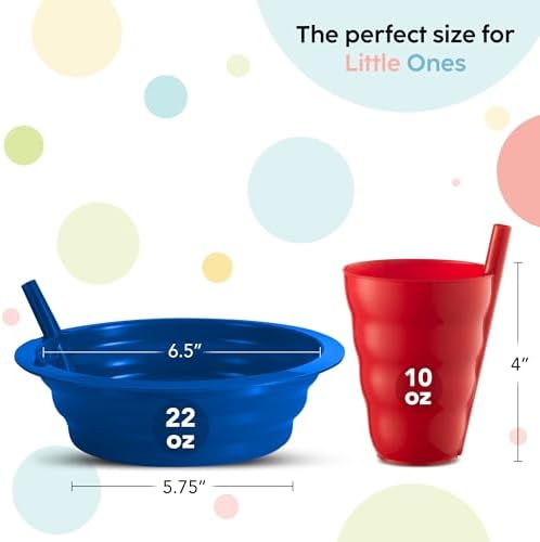 PLASKIDY Kids Cereal Bowls Straw Cups Set of 4