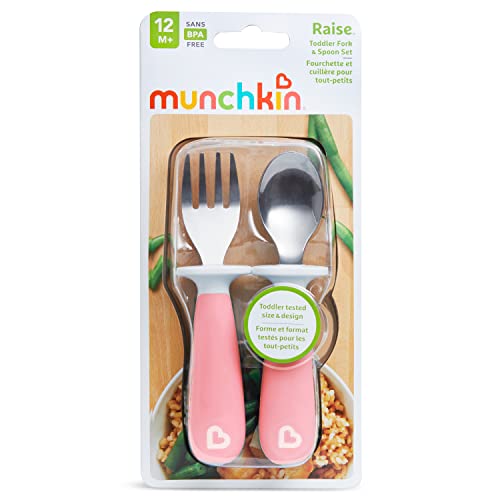 Munchkin Raise Toddler Fork Spoon Set Pink 2 Pack