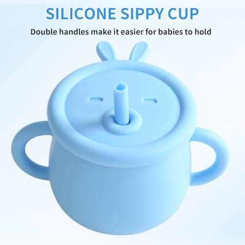 EuChoiz Silicone Baby Feeding Set with Cute Bunny Blue