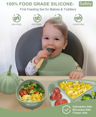 Qyeejong 9 PCS Silicone Baby Feeding Set