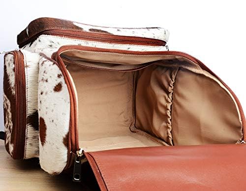 UGFashions Cowhide Diaper Bag Backpack Brown White