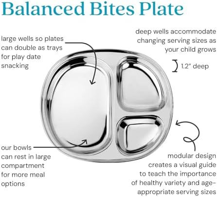 Ahimsa Stainless Steel Toddler Plates - BPA Free Non Toxic 3 Sections