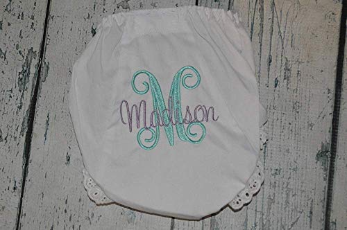 Personalized Baby Bloomer with Curly Initial Embroidery 1