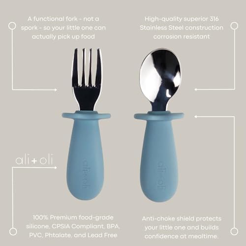 AliOli Toddler Spoon Fork Learning Set Powder Blue