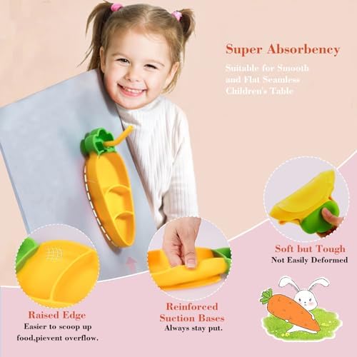 Suction Plates for Babies Toddlers BPA Free Microwave Safe Cute Carrot Design