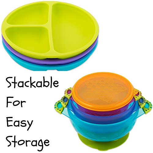 EVLAS Toddler Plates Bowls Set with Suction Base