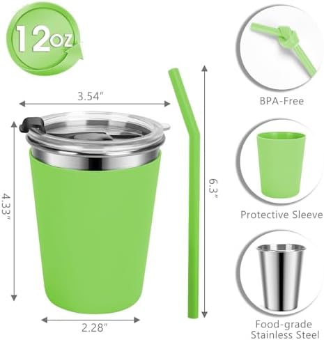 Vermida Kids Cups with Straws and Lids 5 Pack 12oz Spill Proof