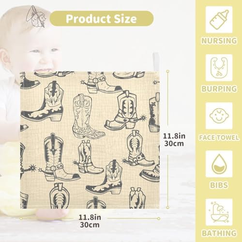 CUPADA Cowboy Boots Baby Muslin Washcloths 3 Pack