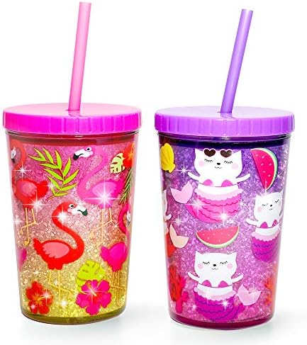 Home Tune 14oz Kids Tumbler 2 Pack - Flamingo Kitty Mermaid