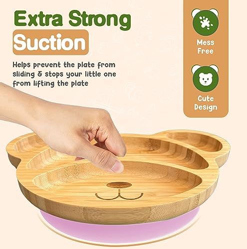 Bamboo Plates For Kids Pink Bear Design