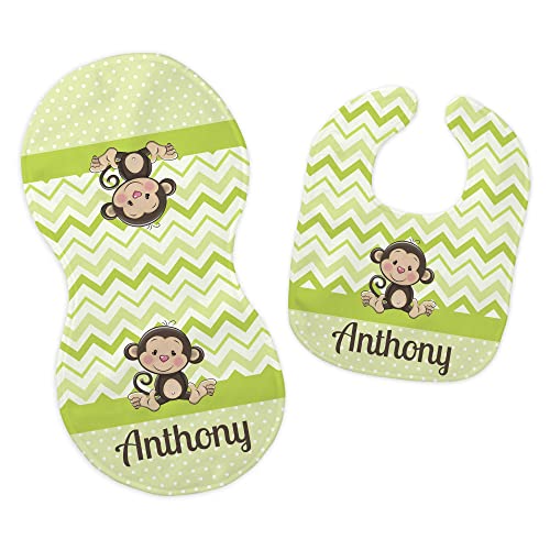 Baby Boys Personalized Name Green Jungle Monkey Feeding Cloth