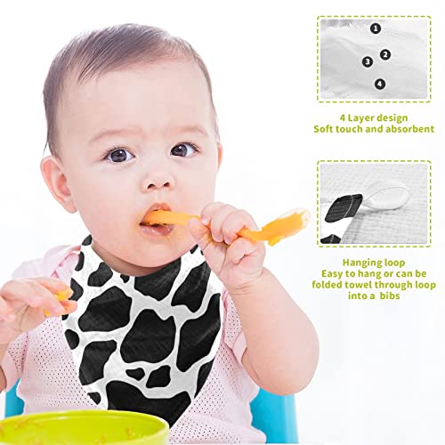 WIFIU 12x12 Inch Black White Cow Print Muslin Washcloths 5 Pack