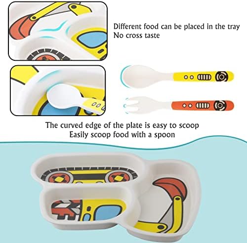 Kids Plate Set with Fork and Spoon - Construction Truck Themed