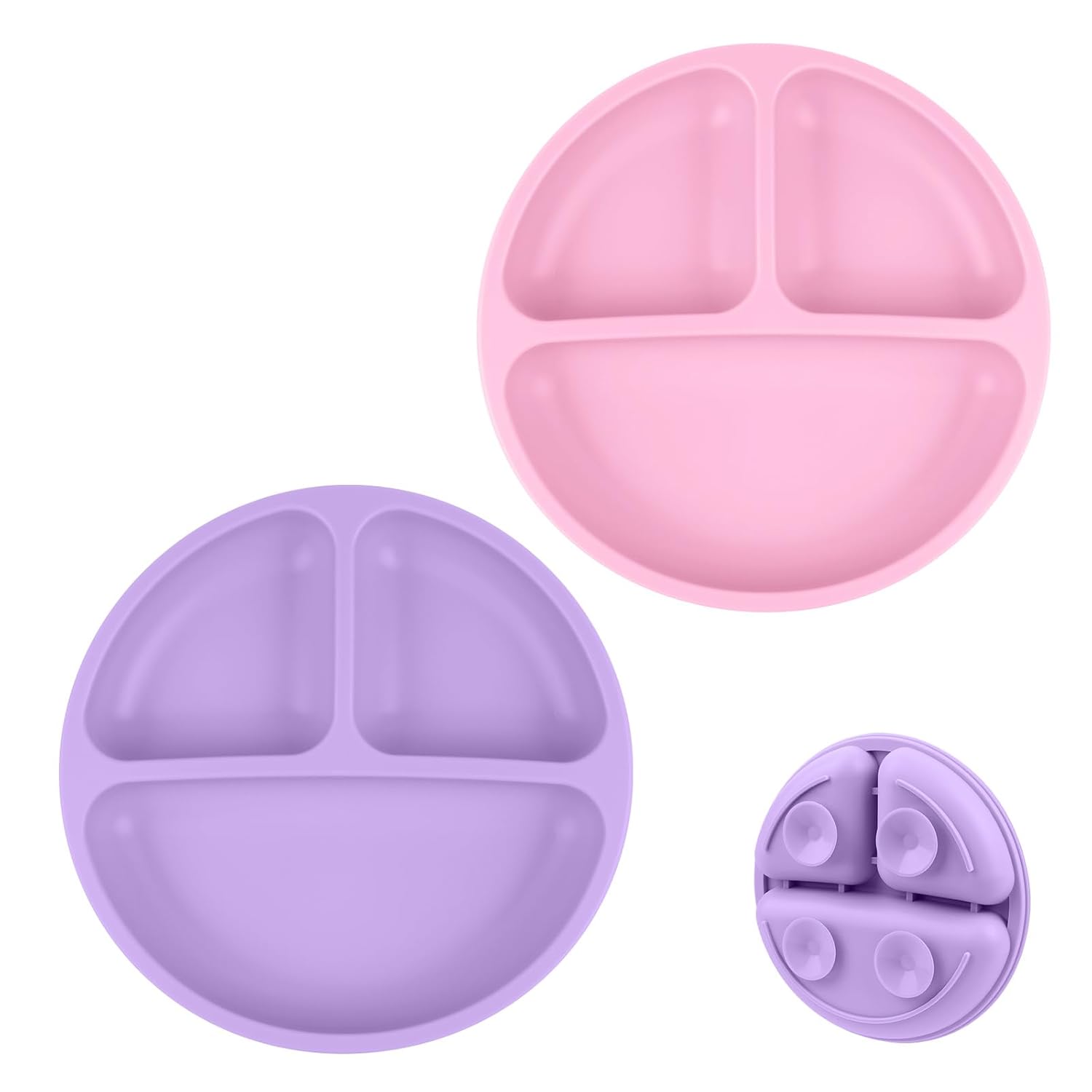 Vicloon Suction Plates 2 Pcs BPA-Free Toddler Silicone Plates with Divided Design