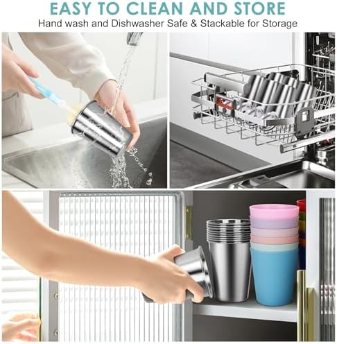 12 Pack Spill-Proof Stainless Steel Kids Cups with Straws and Lids