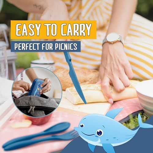 Teivio Wheat Straw Travel Utensils Set with Whale Storage Case 1