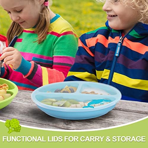 VITEVER 4 Pack Suction Plates with Lids for Baby Toddler