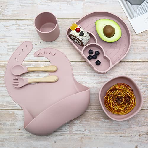 Rainbow Butterflies 7-Piece Silicone Feeding Set - Baby Pink