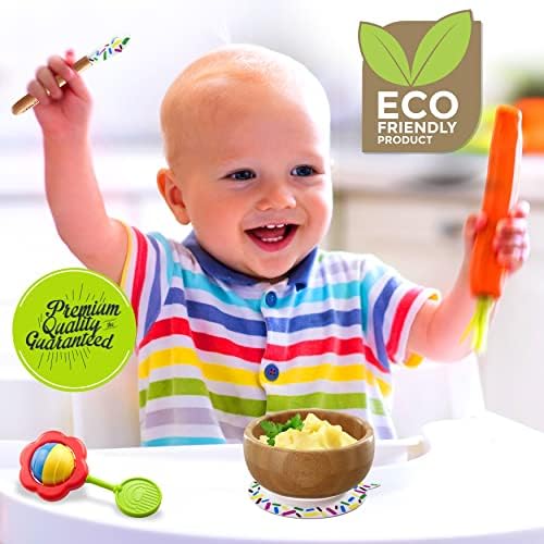 NutriChef Bamboo Feeding Bowl with Spoon and Suction Base