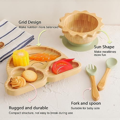 Bamboo Suction Plates Bowls Set for Baby Toddler