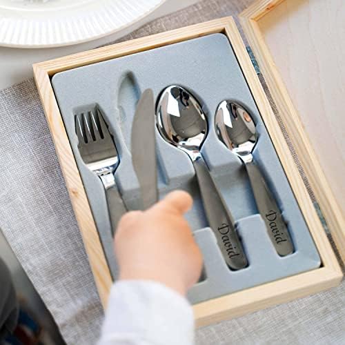 Personalized Wooden Flatware Set for Kids - Engraved with Name